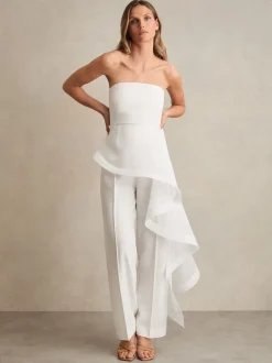 Reiss Combinaison bandeau Rhiannon à volants en soie ample Sale