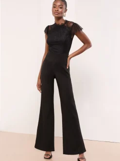 Lipsy Combinaison à manches courtes à col haut en dentelle Clearance