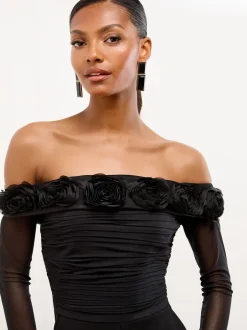 Lipsy Combinaison Flower 3D Bardot en maille à manches longues Outlet