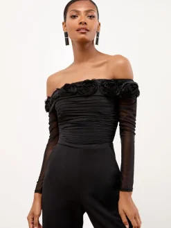 Lipsy Combinaison Flower 3D Bardot en maille à manches longues Outlet