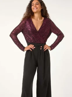 Roman Combinaison Sequin Wrap Col en V extensible New