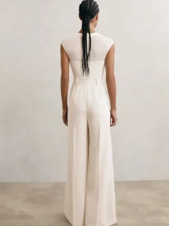 Reiss Combinaison-pantalon ceinturée à jambe large et empiècements transparents Alba Discount