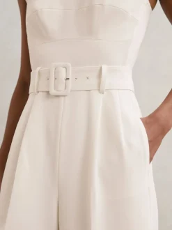 Reiss Combinaison-pantalon ceinturée à jambe large et empiècements transparents Alba Hot