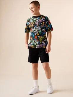 Next Contrôleur Noir Graffiti - T-shirt décontracté Manches courtes All-Over Imprimé (3-16yrs) Best