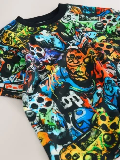 Next Contrôleur Noir Graffiti - T-shirt décontracté Manches courtes All-Over Imprimé (3-16yrs) Best