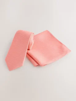 Next - Ensemble cravate et pochette texturées corail Sale