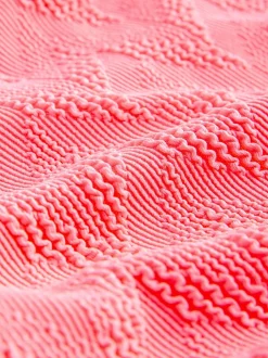 Next - Maillot de bain gainant à encolure dégagée Corail rose fluo texturé Clearance