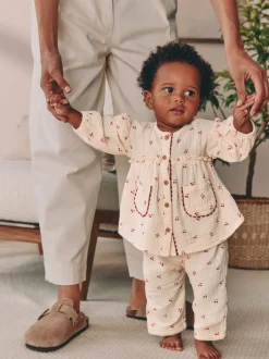 Next Cream/ cerise rouge - Hauts et Pantalons bébé à Manches longues Ensemble 2 pièces (0mois-2ans)