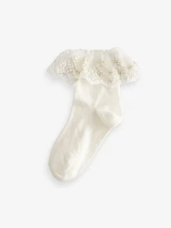 Next Crème - 2 Lot de chaussettes en coton riche en fleurs pour filles Volants Best