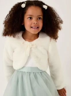 Monsoon Crème - Boléro Marie à nœud en fausse fourrure Clearance