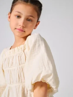 ONLY KIDS Crème - Chemisier texturé à manches courtes et manches bouffantes