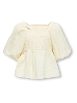 ONLY KIDS Crème - Chemisier texturé à manches courtes et manches bouffantes