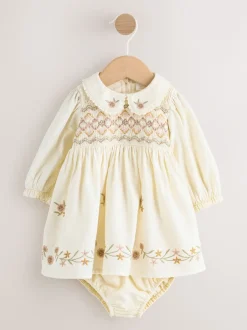 Next Crème - Ensemble robe à manches longues et Culottes brodées BÉBÉ 2 Pieces (0mois-2ans) Clearance