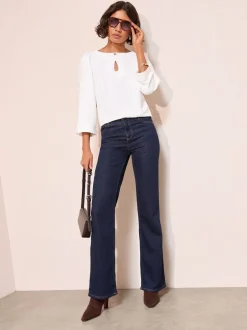 Friends Like These Crème - Chemisier à manches 3/4 avec trou de serrure et détails sur le devant Outlet