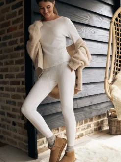 Next Crème - Leggings en maille pointelle douillette haute taille thermique
