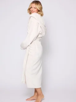 Loungeable - Peignoir longue luxueuse à capuche en polaire avec ruban de Noël Crème Outlet