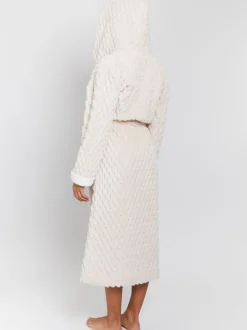 Loungeable Crème - Robe de chambre maxi à capuche en polaire de luxe géométrique Online