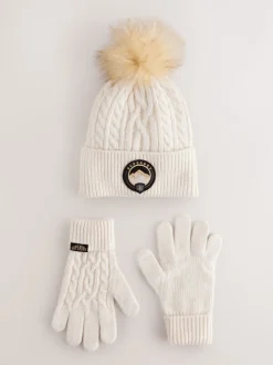 Superdry Crème - Ensemble bonnet et Gants à pompons