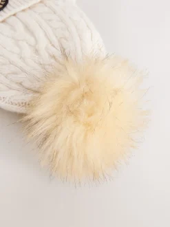 Superdry Crème - Ensemble bonnet et Gants à pompons