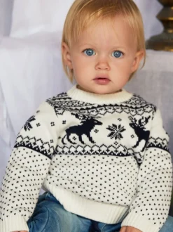 The Little Tailor Crème - - Pull de Noël en forme de renne et de foire