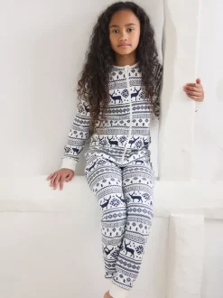 The Little Tailor Crème - Kids Reindeer Noël Motif Fair Isle 100% Coton Tout-en-un Sale
