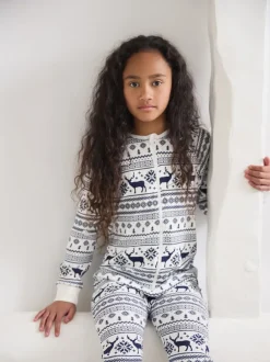 The Little Tailor Crème - Kids Reindeer Noël Motif Fair Isle 100% Coton Tout-en-un Sale