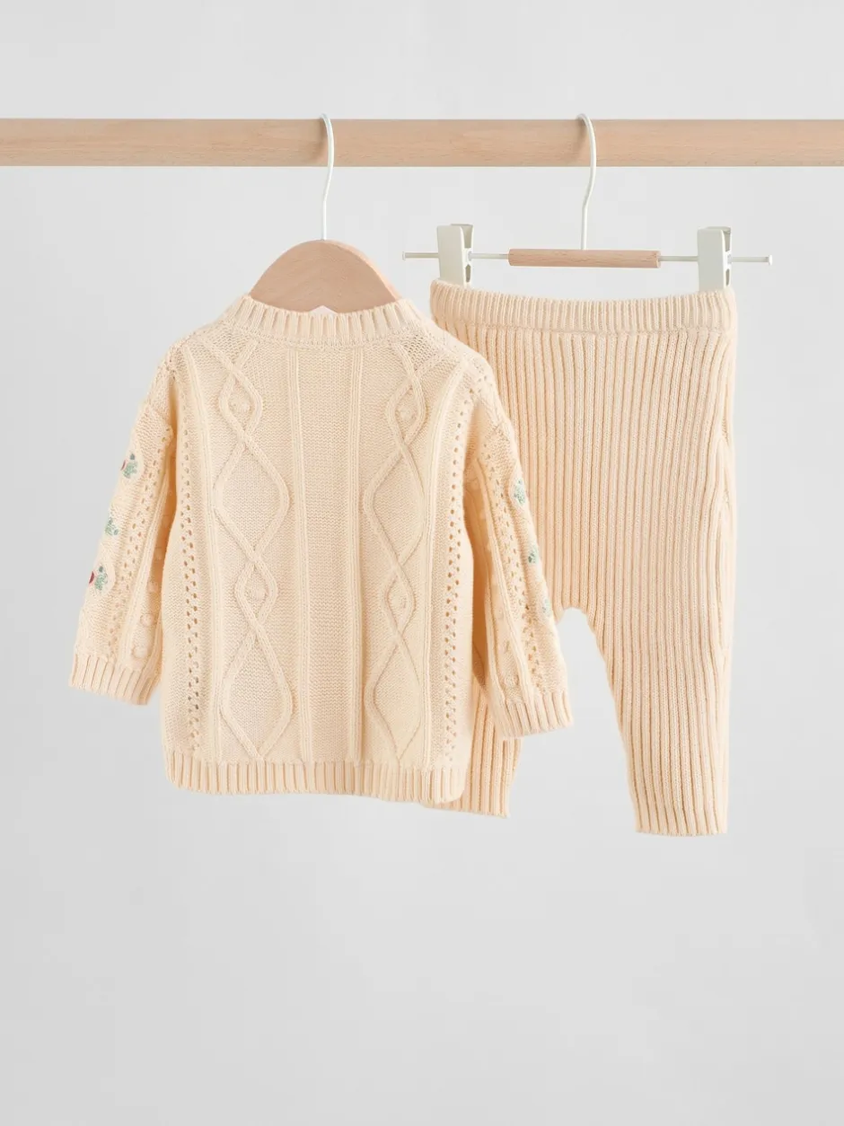 Next Crème brodé - Cardigan et Leggings en maille Bébé Ensemble 2 pièces (0mois-3ans) Clearance