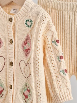 Next Crème brodé - Cardigan et Leggings en maille Bébé Ensemble 2 pièces (0mois-3ans) Clearance