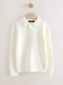 Next - Polo texturé à manches longues (3-16ans) Crème écru Online
