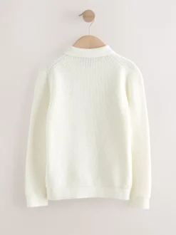 Next - Polo texturé à manches longues (3-16ans) Crème écru Online