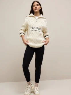 Next Crème écru - Pull graphique à col zippé en câble 1995 New