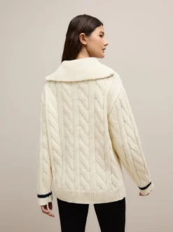 Next Crème écru - Pull graphique à col zippé en câble 1995 New