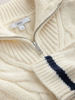 Next Crème écru - Pull graphique à col zippé en câble 1995 New
