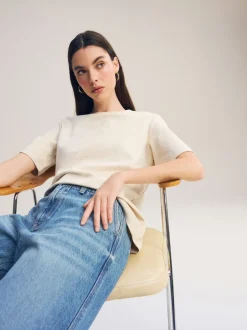 Next - T-shirt Manche courte Col ras du cou lourd Crème d'avoine Best