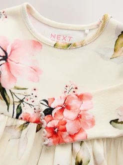 Next - Robe côtelée à manches longues (3mois-7ans) Crème fleuri Hot