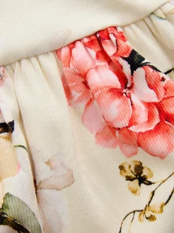 Next - Robe côtelée à manches longues (3mois-7ans) Crème fleuri Hot