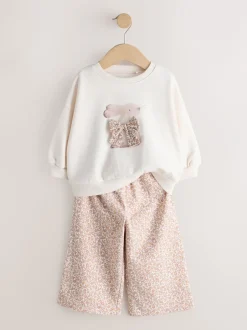 Next - Ensemble Sweat-shirt et Pantalons Amples (3mois-7ans) Crème motif lapin Outlet