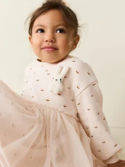 Next Crème motif lapin - Robe sweat à jupe en maille (3mois7ans) Outlet