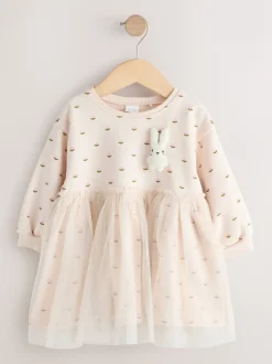 Next Crème motif lapin - Robe sweat à jupe en maille (3mois7ans) Outlet
