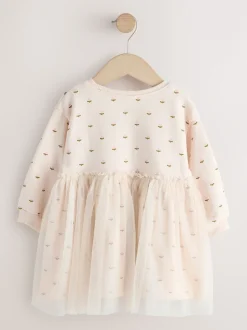 Next Crème motif lapin - Robe sweat à jupe en maille (3mois7ans) Outlet