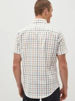 Next - Chemise Oxford Easy Iron boutonnée à manches courtes Crème/bleu à carreaux Tattersall Hot