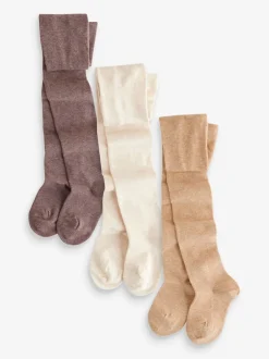 Next Crème/neutre - Lot de 3 paires de collants en coton riche New