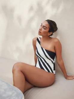 Next Crème/noir à rayures - Maillot de bain dos nu à une épaule Online