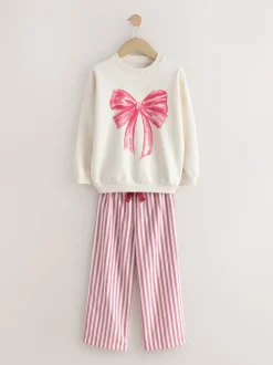 Next Crème/Nœud rouge - Pyjama sweat-shirt (2-16ans) New