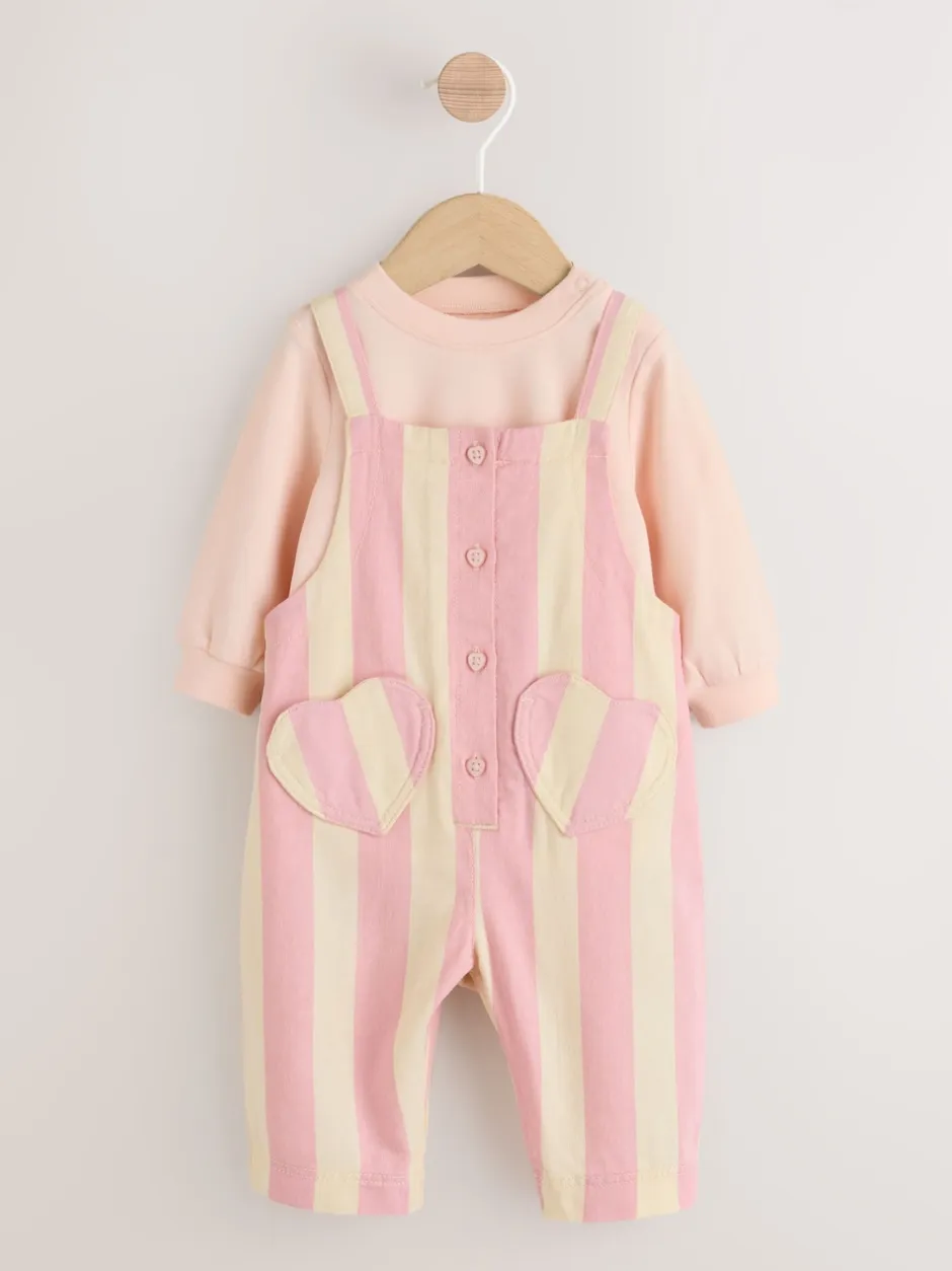 Next Crème/Rose Rayure - Ensemble Salopettes et Body BÉBÉ 2 Pieces (0mois-3ans) Discount