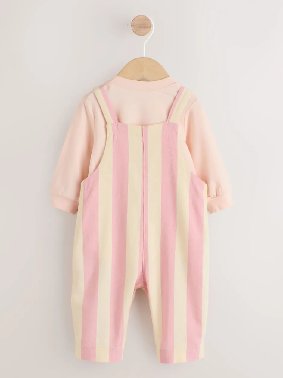 Next Crème/Rose Rayure - Ensemble Salopettes et Body BÉBÉ 2 Pieces (0mois-3ans) Discount