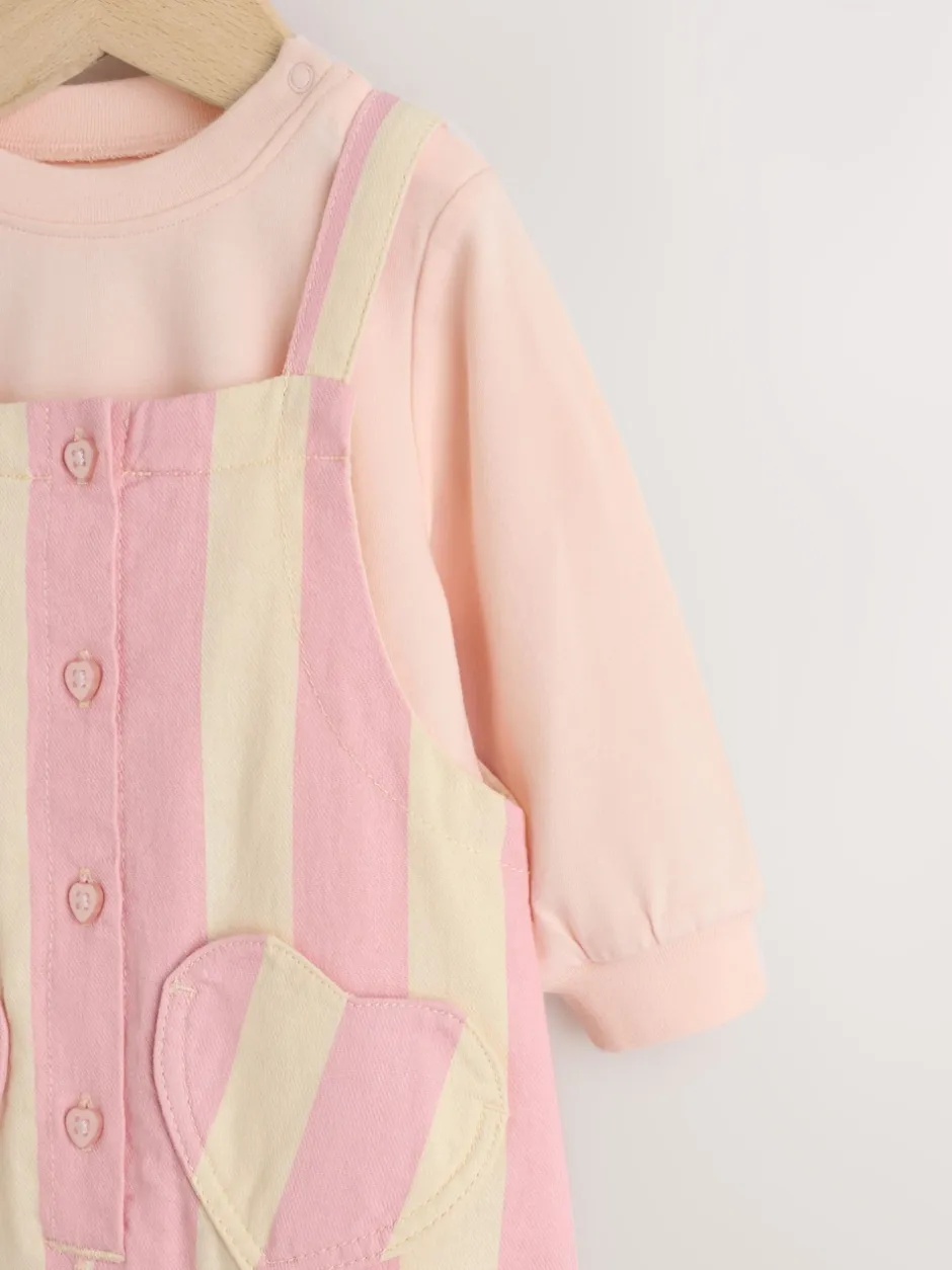 Next Crème/Rose Rayure - Ensemble Salopettes et Body BÉBÉ 2 Pieces (0mois-3ans) Discount