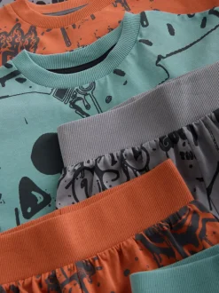 Next - Lot de 3 pyjamas à manches longues (3-16ans) Crâne graffiti vert/orange Online