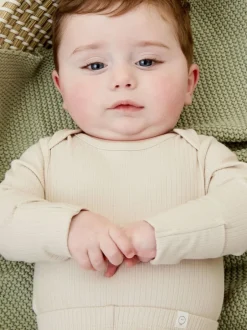 Mori Écru - Body côtelé extensible à manches longues et encolure Outlet