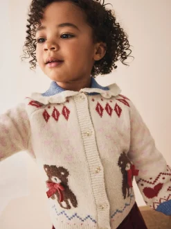 Next écru - Cardigan à col ours en peluche (3mois à7ans) Clearance